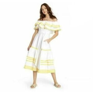 Lisa Marie Fernandez X Target White And Yellow Linen Blend Midi Dress XS. NEW